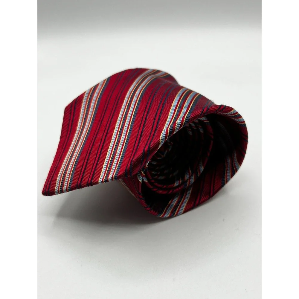 Jos. A. Bank Red Blue Silver Striped 100% Silk Tie Made in Italy L:60